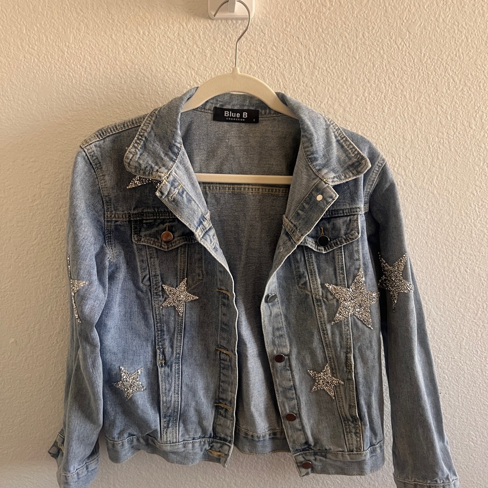 Women's Denim Jacket with Silver Star Accents